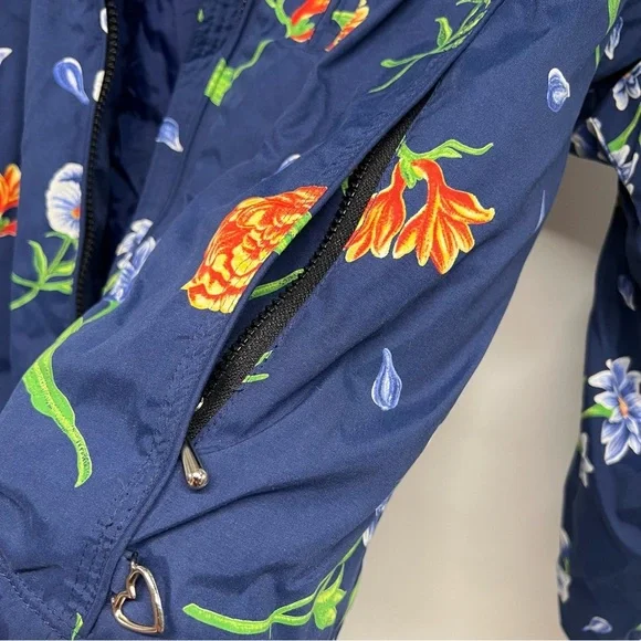 Obermeyer Iris Blue Floral Zip Front Insulated Ski Snowboard Hood Coat Women 12 - Picture 11 of 16